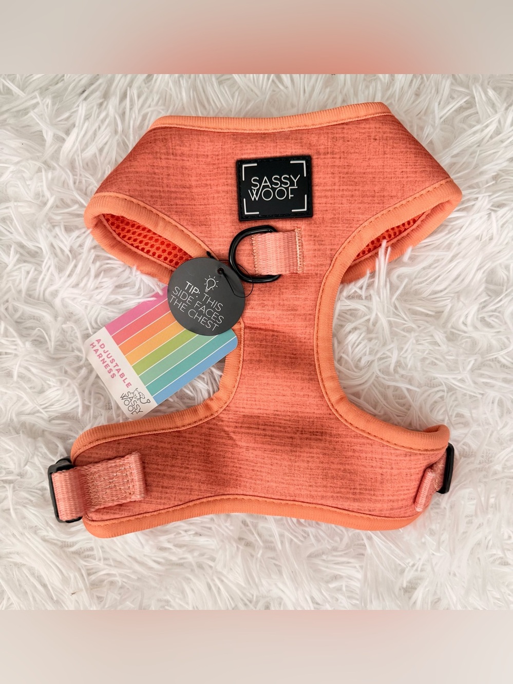 Sassy Woof Coral Orange Dog Harness - Comfortable Adjustable Chest Harness
